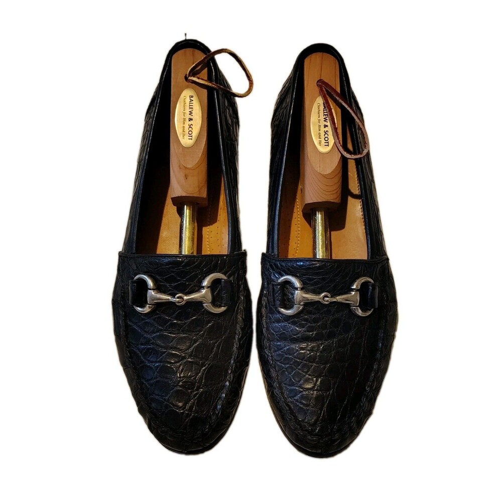 Zelli Italia Genuine Crocodile Horsebit Loafers Black Leather Mens 9.5 M Italy
